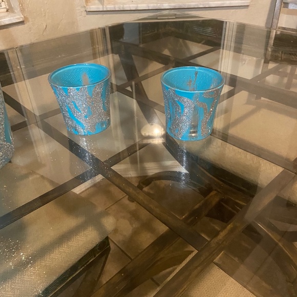 Other - Turquoise silver Vase and bling candle holders set